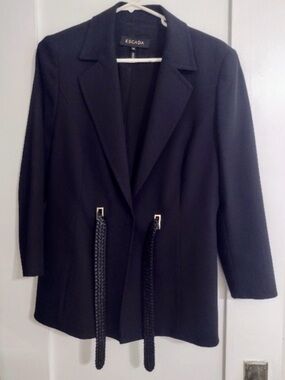 Escada Black Leather Braided Belted Blazer